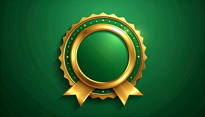 A gleaming gold and green seal with a ribbon on a dark green backdrop