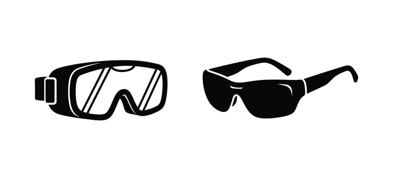 Black and white illustration of protective eyewear goggles
