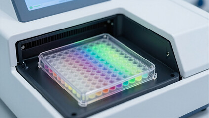 Close-up of 96-Well Microplate for High-Throughput Viral Screening