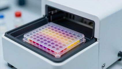 Close-up of 96-Well Microplate for High-Throughput Viral Screening