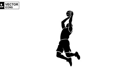 Basketball Player Dunking Silhouette Vector Illustration on White Background flat design © Hikari Vector Studio