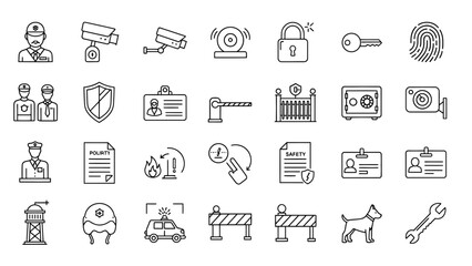 Security Icons Set with Safety Symbols and Protection Elements Vector Illustration © Hikari Vector Studio