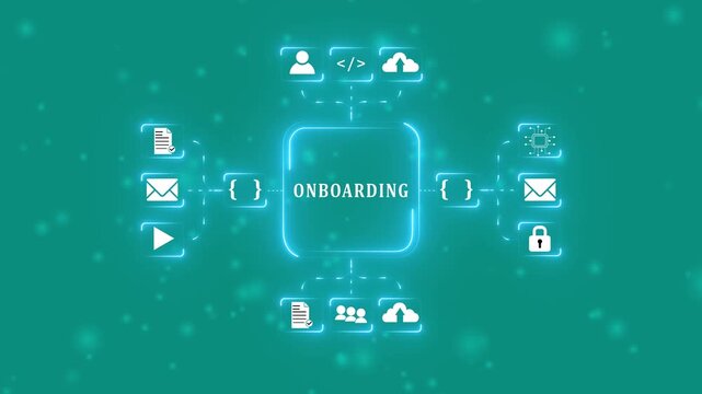 Onboarding concept. Person touch virtual onboarding icon for human resources business industry to introduce newly hired employee into an organization with behavior, welcome, knowledge, and skills .4k