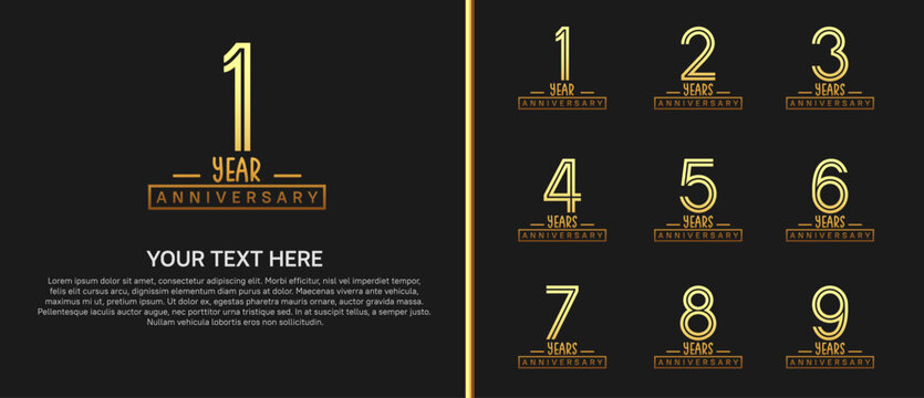 anniversary logo set. golden color on black background for celebration moment