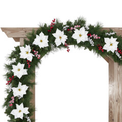 Fototapeta premium Christmas garland with poinsettias on wooden arch