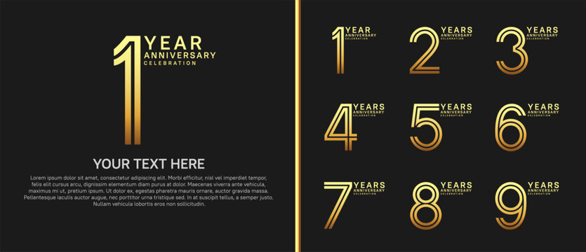 anniversary logo set multiple line style. gold color on black background for celebration moment
