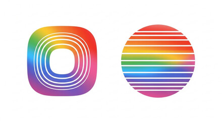 Obraz premium Vibrant rainbow gradient icons with white lines on plain background for design and technology concepts