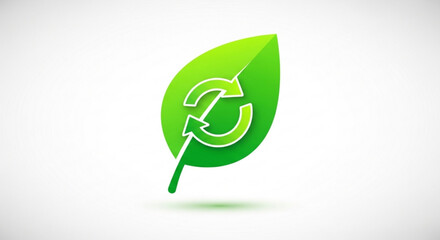 Green leaf with recycling symbol on white background for eco friendly concepts
