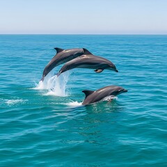 Obraz premium Dolphins Jumping in Ocean Waves Together.