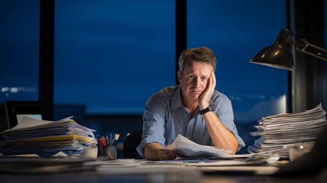Late night stress for perth business owner at desk work environment emotional struggle