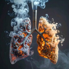 Graphic depiction of diseased lungs emanating smoke