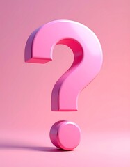 A glossy, pink question mark stands against a matching background