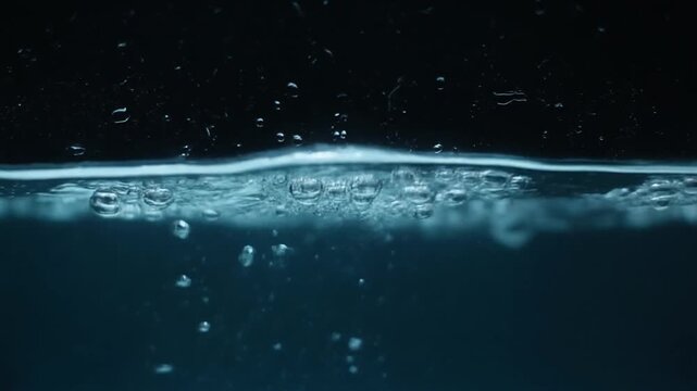 Water surface tension forms and breaks gentle bubbles underwater in the dark