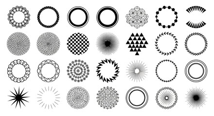 Collection of Various Circular Shapes and Patterns in Black and White