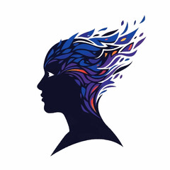 Woman Silhouette with Flowing Hair Art.