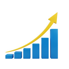 Graphic illustration of a growth chart with an upward arrow isolated on transparent background