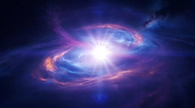Vibrant galaxy swirls around radiant star in deep space