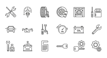 Collection of automotive service and repair icons in a hand-drawn sketch style. © Jarwo