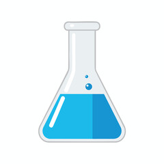 Clear glass laboratory flask filled with vibrant blue liquid for science or research imagery