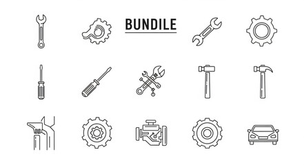 Obraz premium Collection of Hand Drawn Automotive Tools and Car Parts Icons.