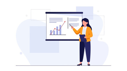 Obraz premium Businesswoman presenting a financial graph on a whiteboard during a meeting