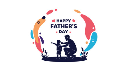 Heartwarming silhouette of a father and son against a colorful abstract background to celebrate Happy Father's Day.