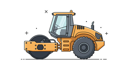 Construction heavy machinery road roller vehicle illustration isolated on a white background with simple icons.