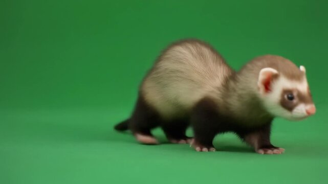 Professional Ferret greenscreen adorable furry pet chroma key green background isolated alpha transparent wildlife mammal playful motion clip overlay template production asset