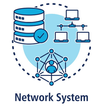 Network System blue concept icon with Server, Network, Connected User.