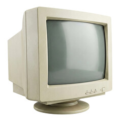 Old beige CRT computer monitor isolated on transparent background
