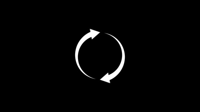A stark black background features two opposing white arrows forming a continuous circular loop symbolizing recycling or continuous process high quality professional