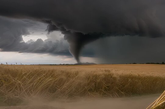 Cinematic Supercell Thunderstorm Lifecycle from Formation to Tornado Touchdown Over Midwest Wheat Field with Dramatic Lightning and Heavy Rainfall