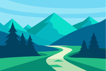 Serene mountain landscape with winding road