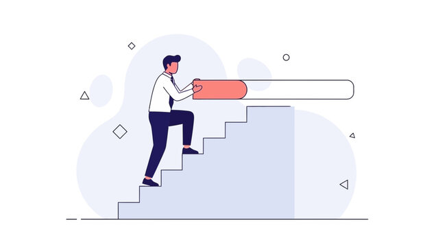 Progress bar loading up stairs, business growth concept illustration