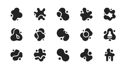 Fototapeta premium Abstract Black Liquid Blob Shapes Set, Ink Splatters, Graphic Design Elements