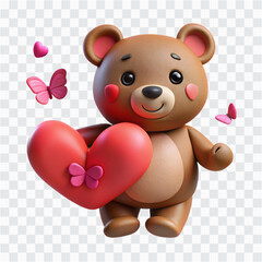 Obraz premium 3D Cute Teddy Bear With Heart | Love, Valentine Gift & Romantic Decoration Icon