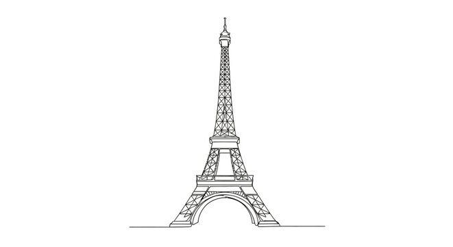 Eiffel Tower Line Art Illustration Paris Isolated on White Background