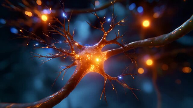 A High-Resolution Visual Representation of Neurons with Glowing Synapses, Showcasing the Complex Structure and Functionality of Neural Connections in the Brain.
