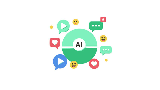 AI technology interacting with social media elements and emotions.