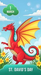 St david's day dragon celebrations on 1st march with red dragon wales