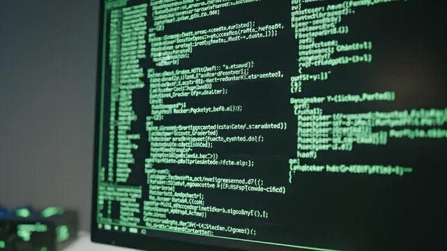 Dynamic coding session on monitor showing software development in progress.