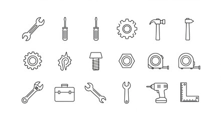 Fototapeta premium Collection of Hand Drawn Tools and Hardware Elements.