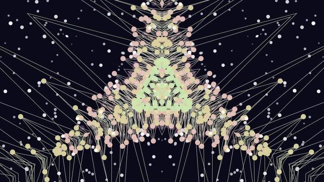 A futuristic grid structure with motion graphics and wireframe elements in a dark environment viewed from the front.