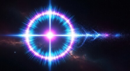 Obraz premium Abstract Glowing Energy Circle with Starburst Effect in Dark Space.