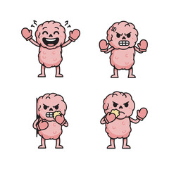 Obraz premium Brain Character Boxing with Different Emotions and Expressions