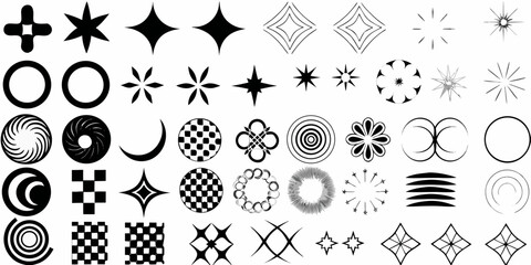Assortment of black and white geometric shapes and decorative elements