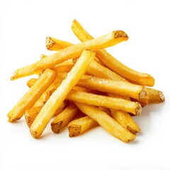Golden French Fries Stacked Neatly Isolated