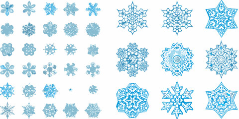 Collection of delicate light blue snowflakes in various intricate designs