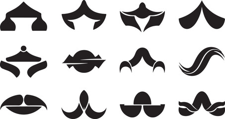 Collection of various mustache and beard icons in black