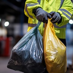 Sanitation Worker Holding Heavy Duty Waste Bags